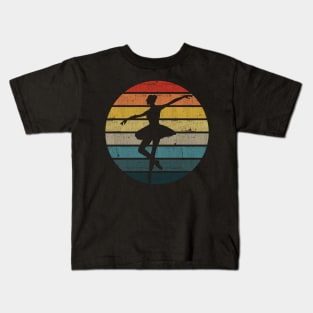 Ballet Ballerina Silhouette On A Distressed Retro Sunset graphic Kids T-Shirt